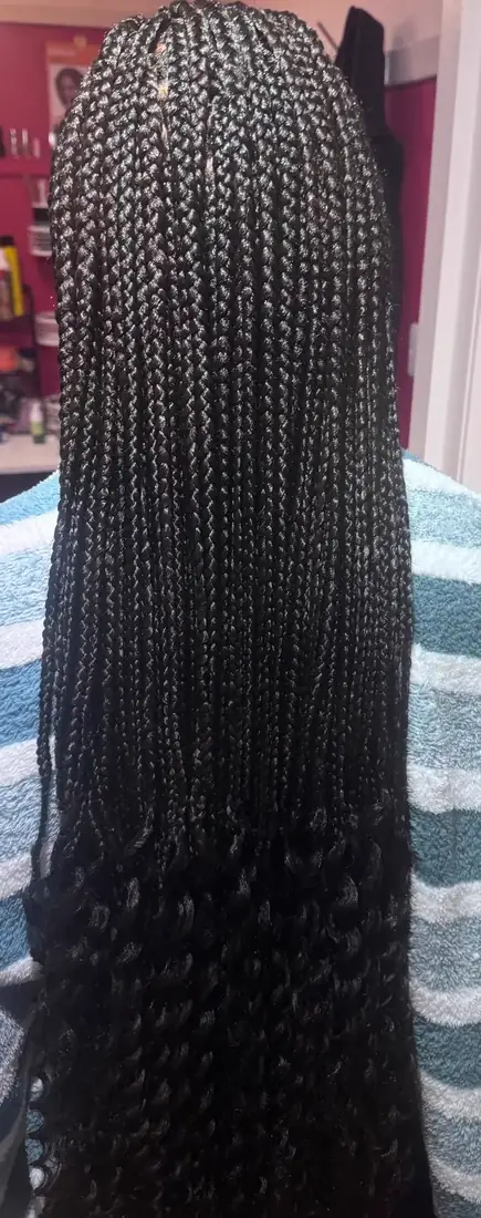 Long neat dark box braids installed in Aberdeen