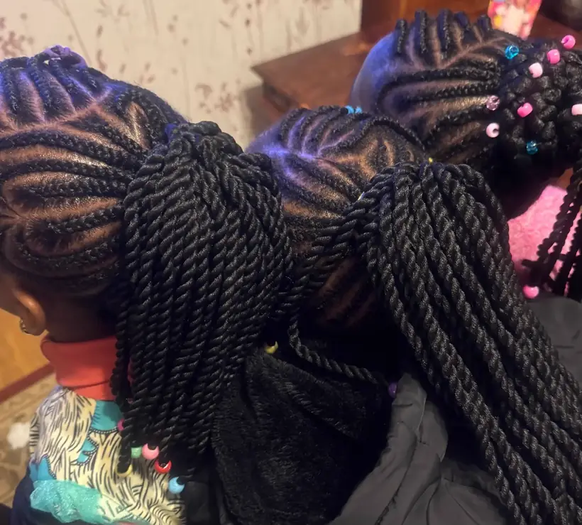 Kids cornrows with colourful beads by ONOMZ Aberdeen